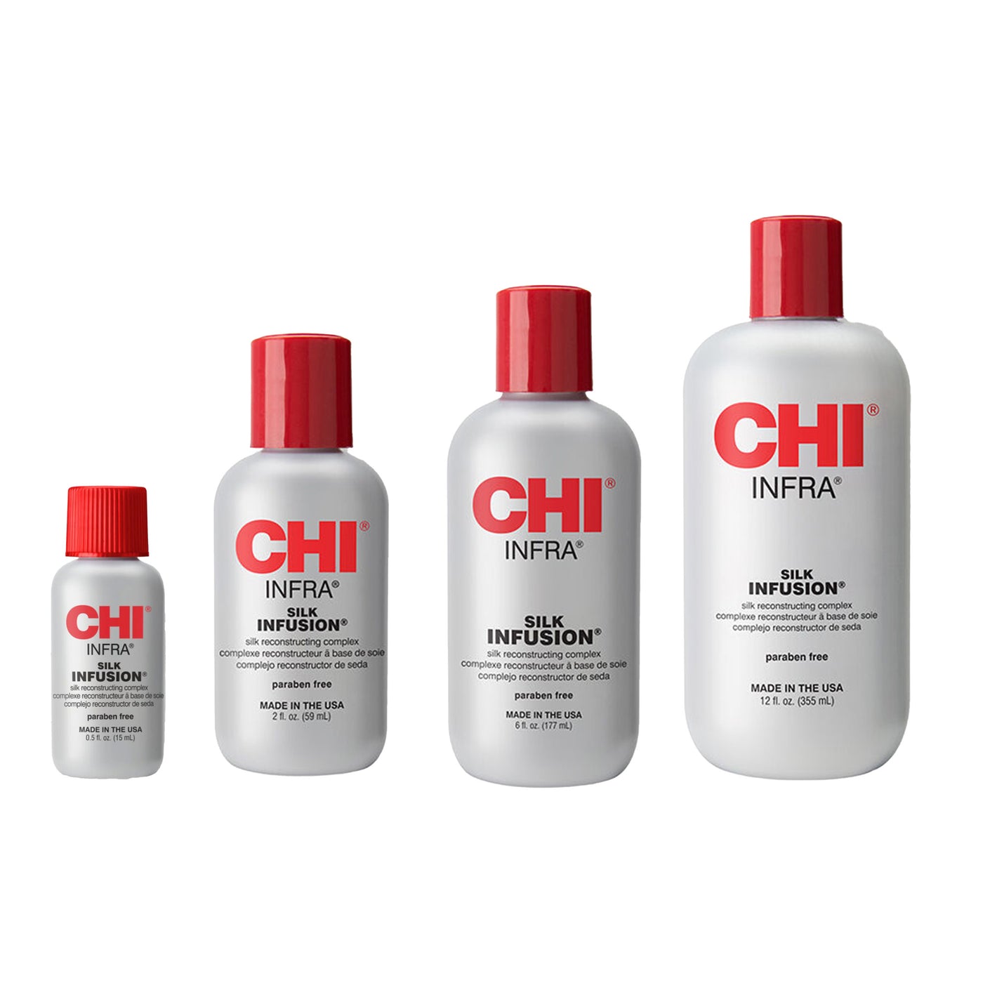 Set of CHI Infra Silk Infusion hair care products on a white background