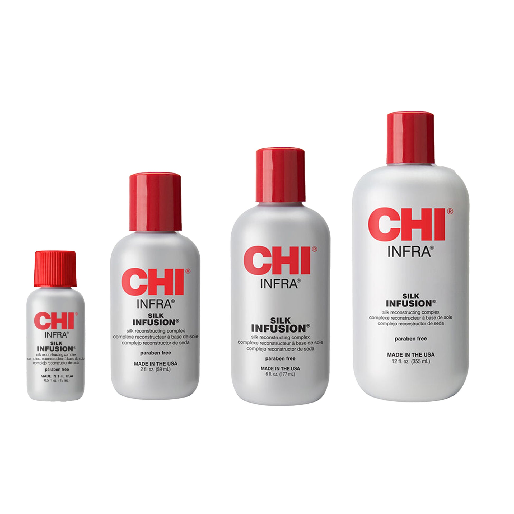 Set of CHI Infra Silk Infusion hair care products on a white background
