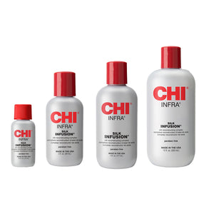 Set of CHI Infra Silk Infusion hair care products on a white background