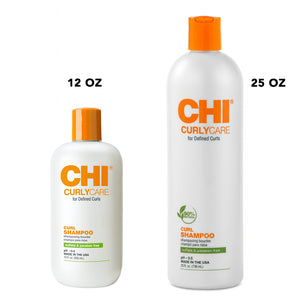 12 Oz, 25 oz chi curlycare shampoo bottles
