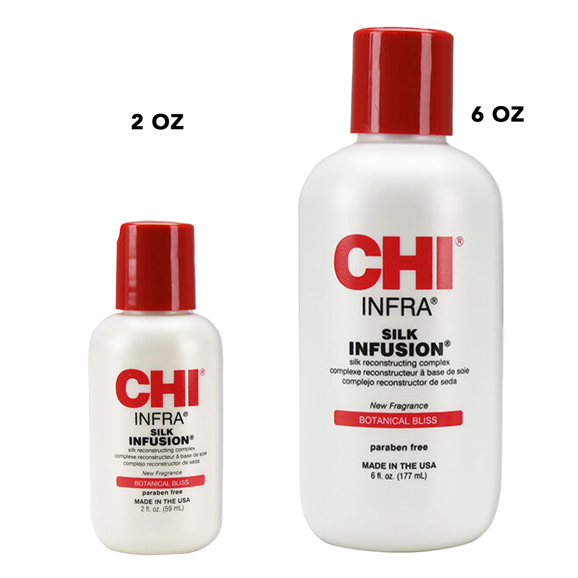2 oz, 6oz chi infra ailk infusion botanical bliss bottles