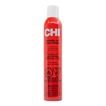 Red hair spray can with white label on a white background