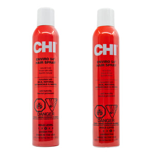 Two bottles of CHI Enviro 54 Hair Spray on a white background