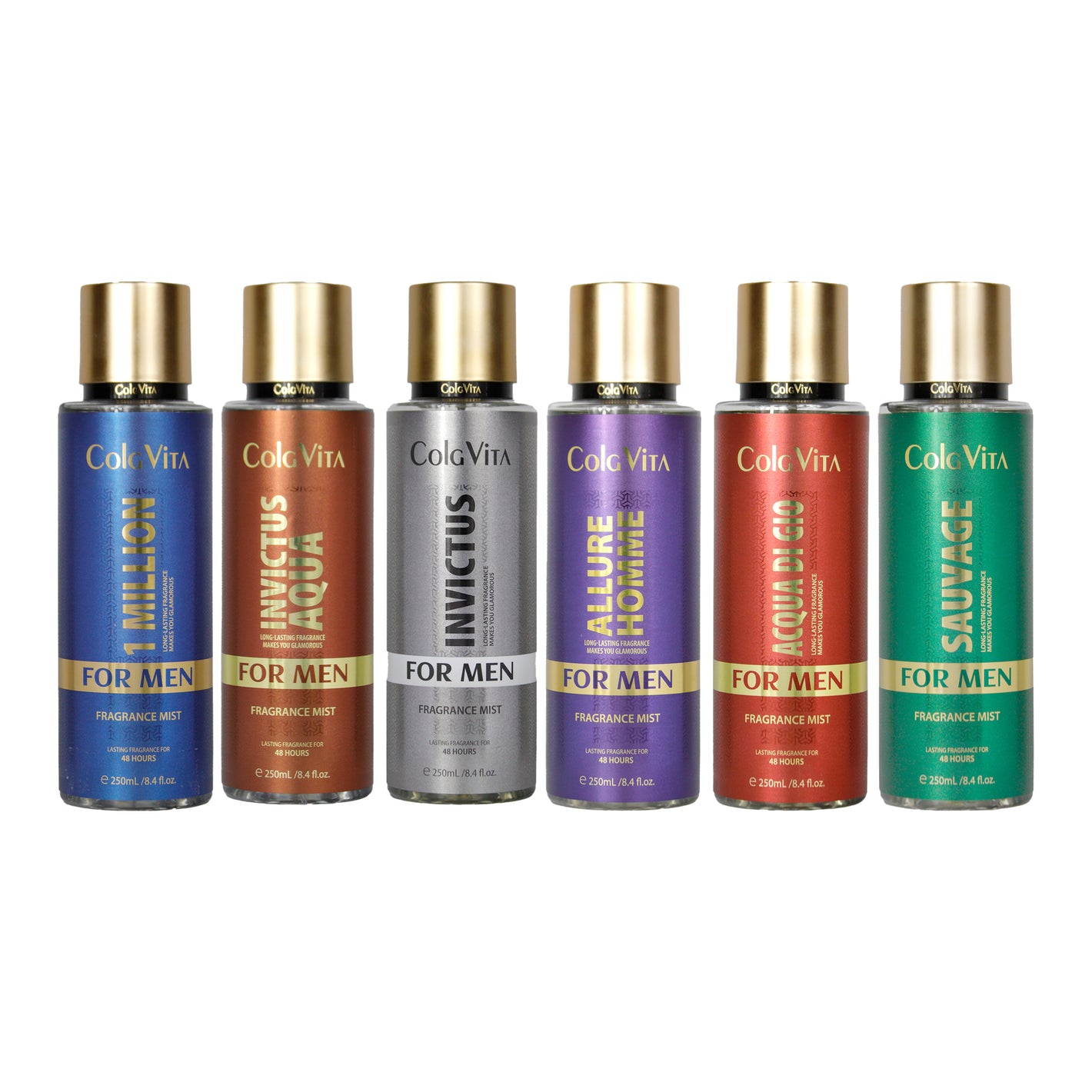 Set of Cola Vita men's fragrance bottles on a white background