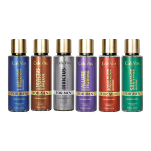 Set of Cola Vita men's fragrance bottles on a white background