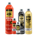 Collection of Ebin Wonder Lace Bond adhesive spray bottles in various sizes and colors on a white background.