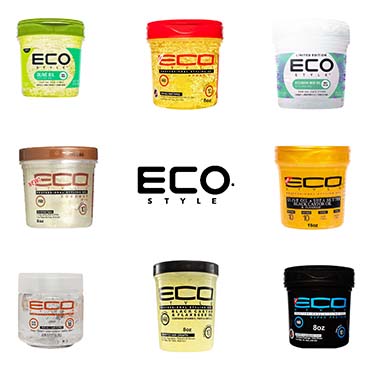 variety of eco styling gel containers on the white background.