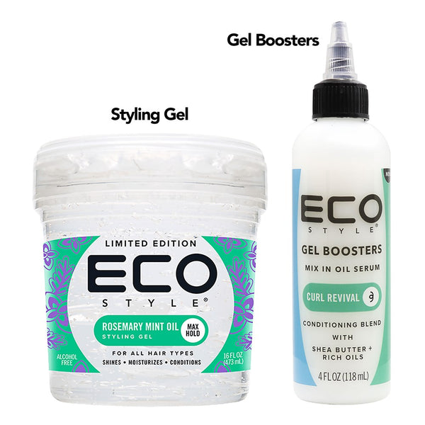 ECO Rosemary Mint Styling Gel (12 pcs) & Gel Boosters (4 pcs) (Curl Revival) COMBO