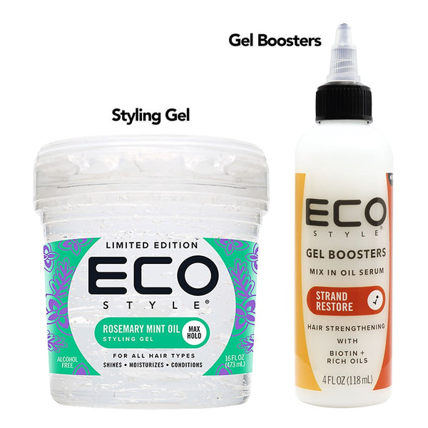 ECO Rosemary Mint Styling Gel (12 pcs) & Gel Boosters (4 pcs) (Strand Restore) COMBO