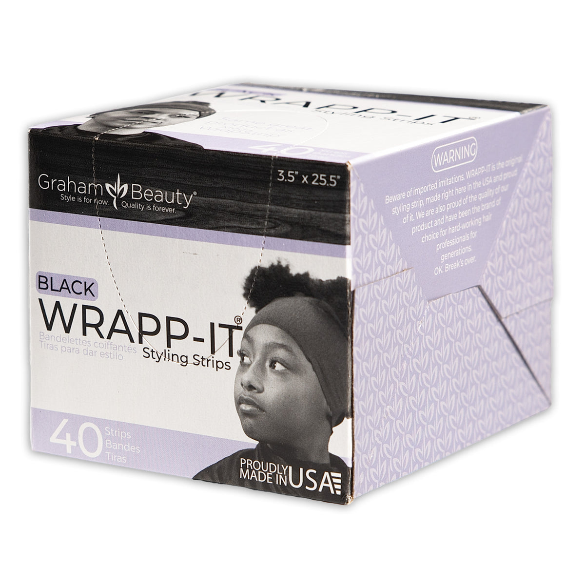 Graham Beauty Black Wrapp-It Styling Strips retail box, 40 count, 3.5 x 2.