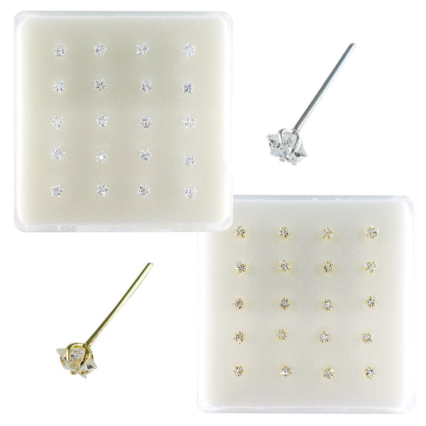 INTERVISION 925 Silver Nose Stud with Cubic Zirconia, no tip, 3mm  19009-9AST (20pcs)