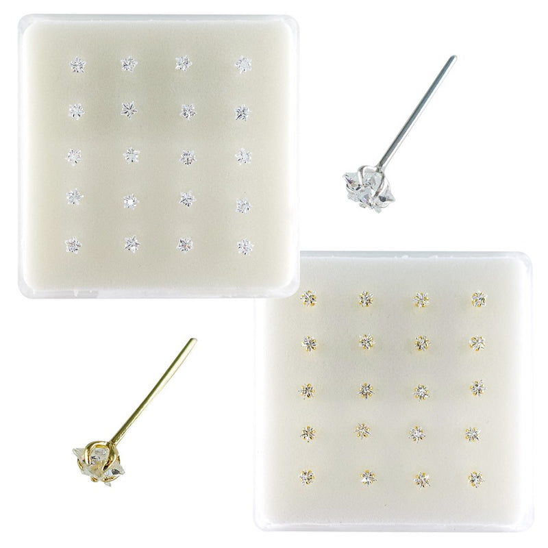 INTERVISION 925 Silver Nose Stud with Cubic Zirconia, no tip, 3mm  19009-9AST (20pcs)