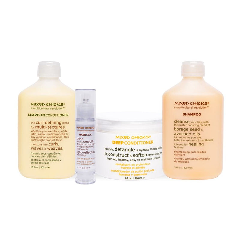 MIXED CHICKS Quad Pack - Shampoo, Deep conditioner, Leave-in Conditioner, Hair Silk