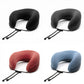Four neck pillows in black, red, and blue on a white background