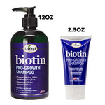 Two bottles of Difeel Biotin Pro-Growth Shampoo, one large and one small, on a white background.