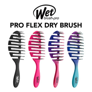 Four Wet Brush Pro Flex Dry brushes in different colors on a white background with 'Wet brush pro' branding.