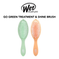 Two hairbrushes, one green and one orange, with 'Wet Brush Pro' branding on a white background.