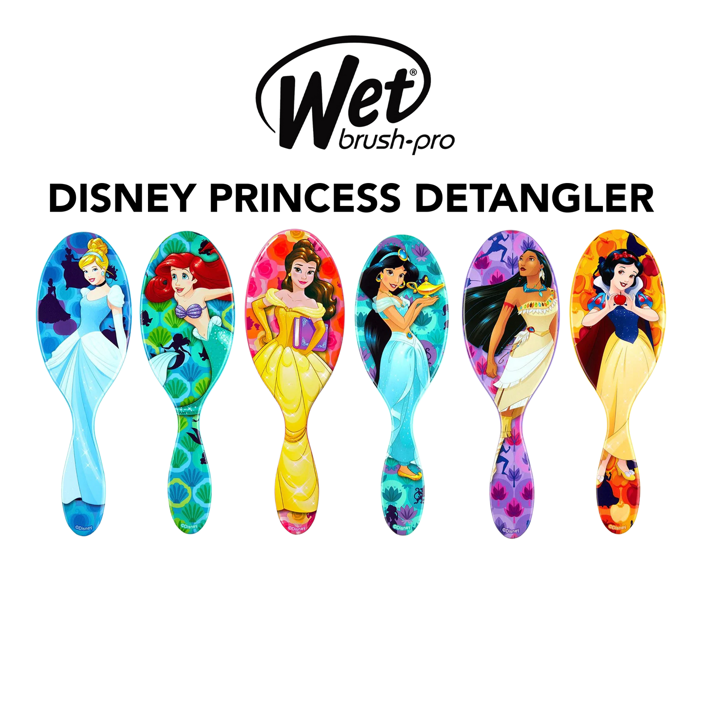 Set of Wet Brush Pro Disney Princess Detangler brushes on a white background