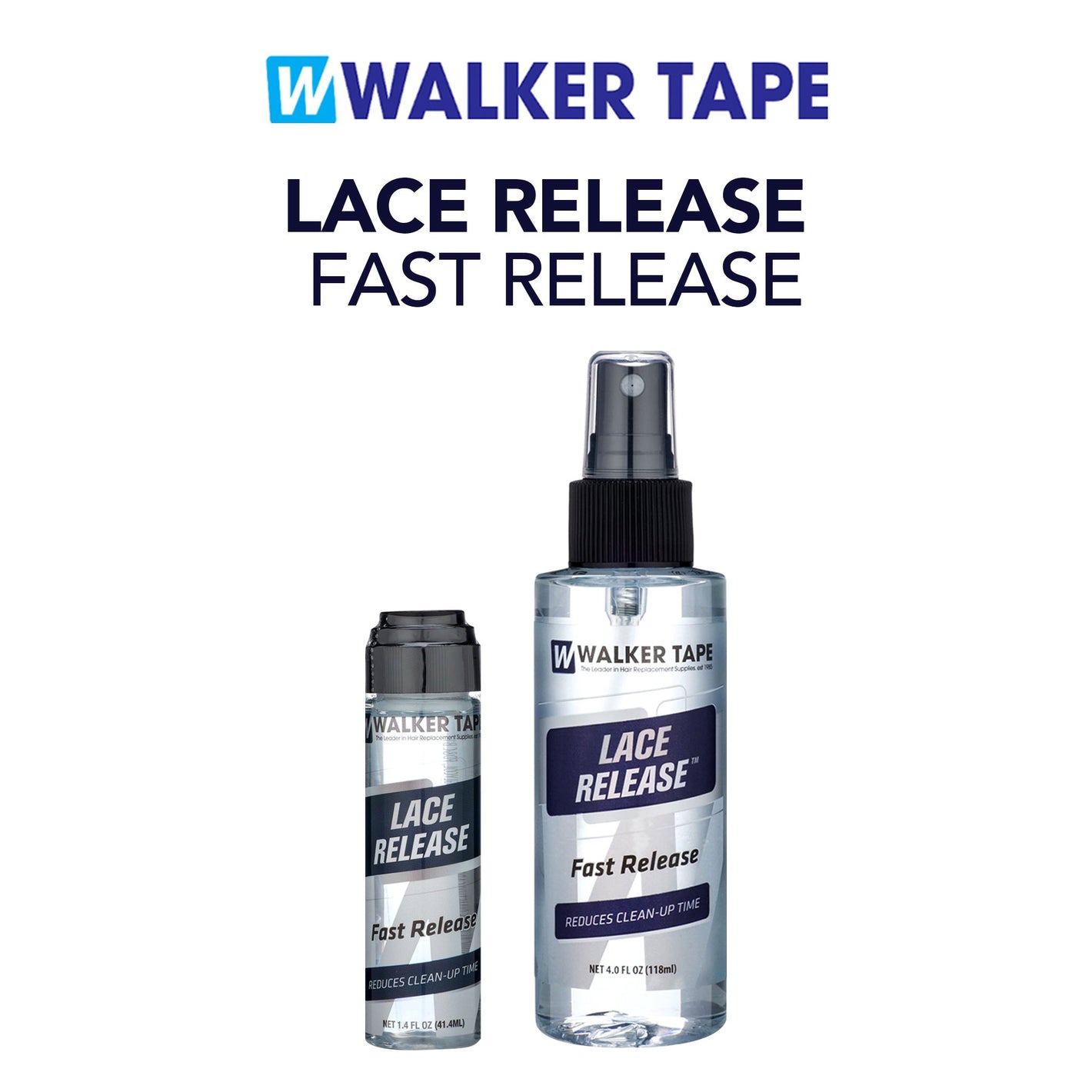 Two bottles of Walker Tape Lace Release Fast Release on a white background with Walker Tape branding.