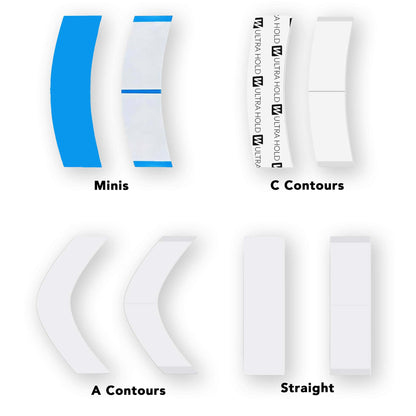 Illustrations of hair extensions with labeled styles on a white background