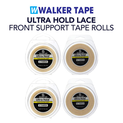 Four rolls of Walker Tape Ultra Hold Lace Front Support Tape on a white background with brand name displayed.