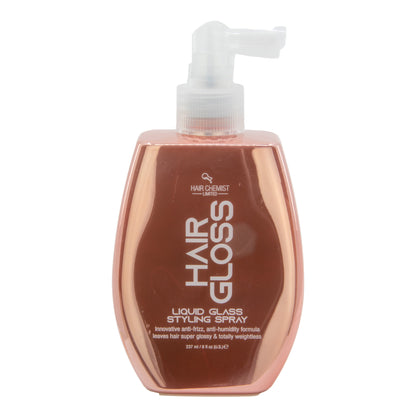 Hair gloss bottle with pump on a white background