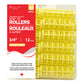 Pack of yellow snap-on rollers with red packaging on a white background