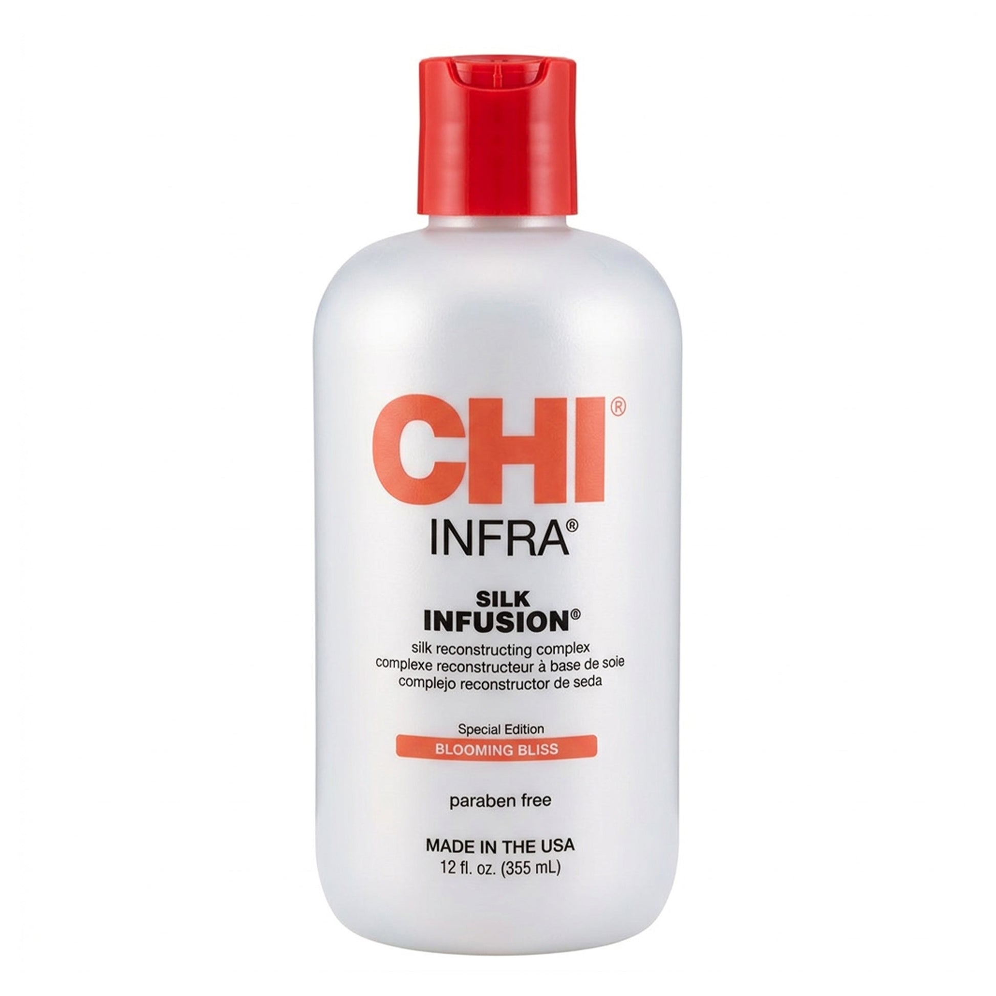 CHI Infra Silk Infusion bottle with red cap on a white background