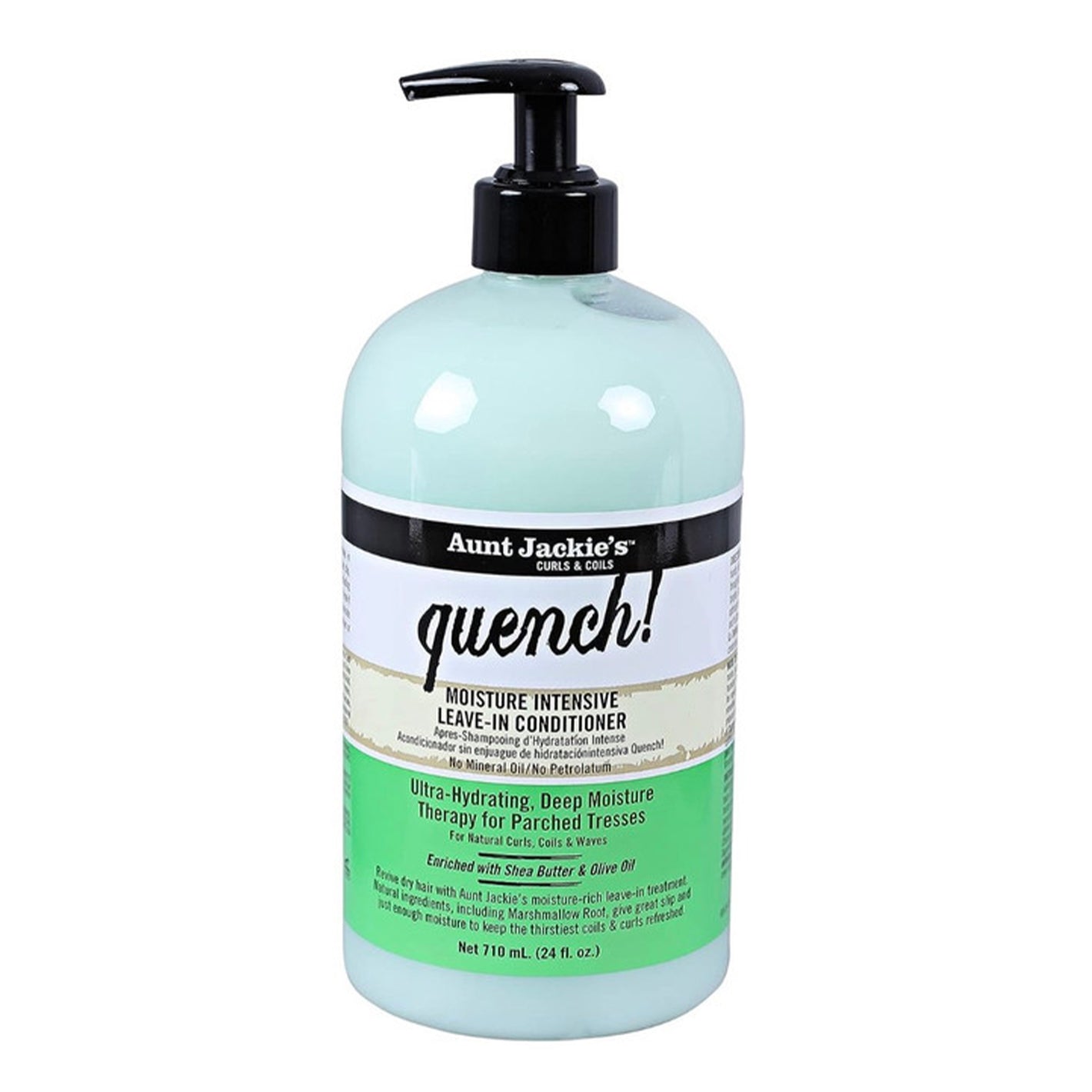 Aunt Jackie's quench! moisture intensive leave-in conditioner bottle on a white background
