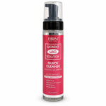 EBIN New York Wonder Wig Solution Quick Cleanse Aloe Infused Pousse Shampoo in a clear pump bottle with a pink label and black cap, shown on a white background.