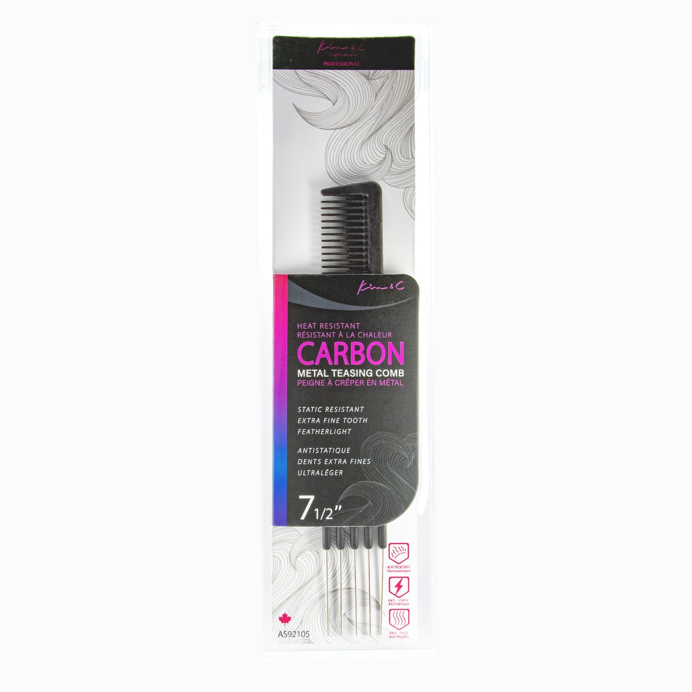 Kim & C Carbon Metal Teasing Comb 7 1/2inch