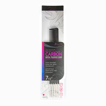 Kim & C Carbon Metal Teasing Comb 7 1/2inch