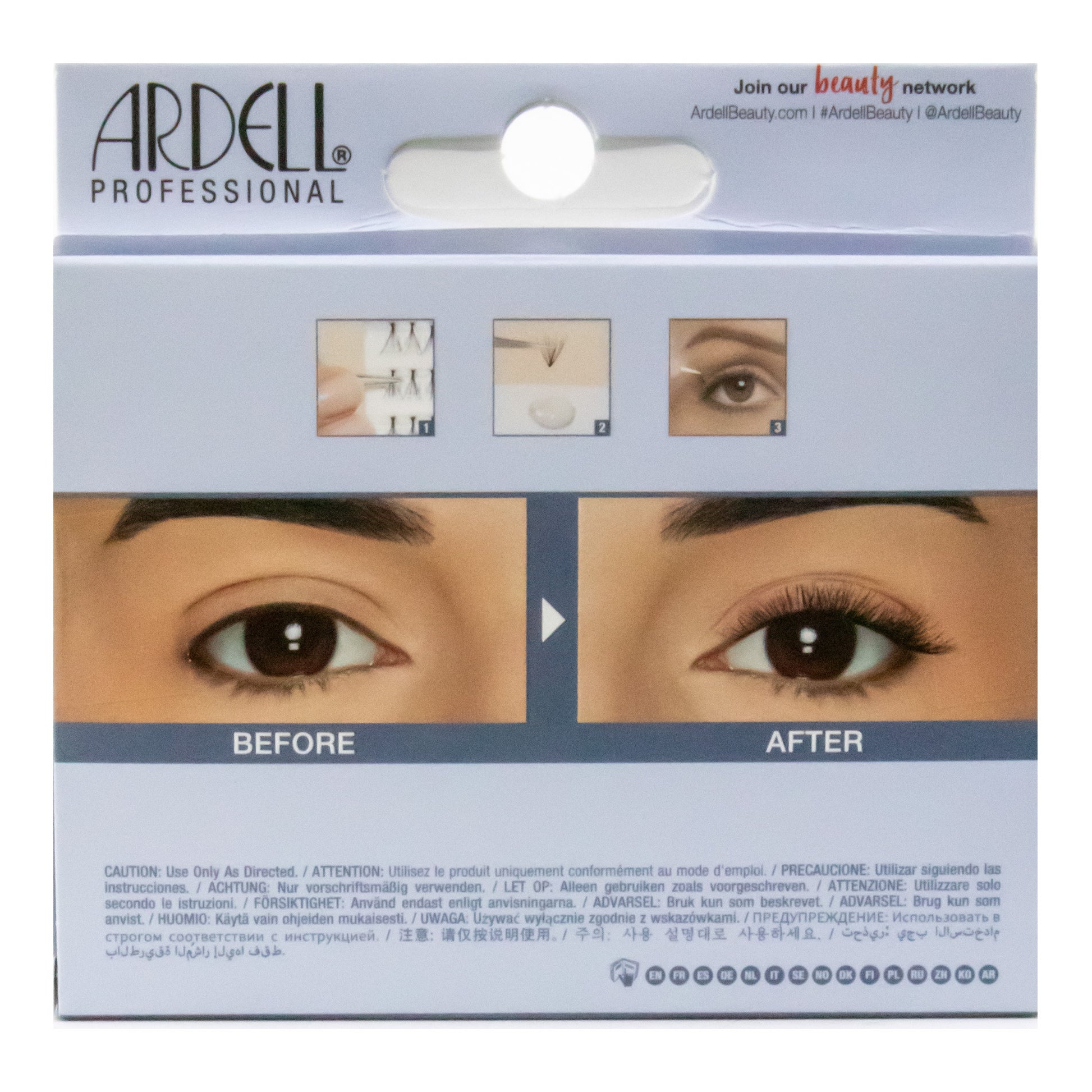 Ardell Professional packaging showing a 'Before' and 'After' comparison of eye makeup application.