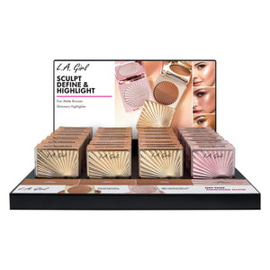 L.A. GIRL Shimmery Highlighter & Duo Matte Bronzer Styrene Display (0.32oz, 3bronzers x 6pcs, 1highlighter x 6pcs) (GPD566)