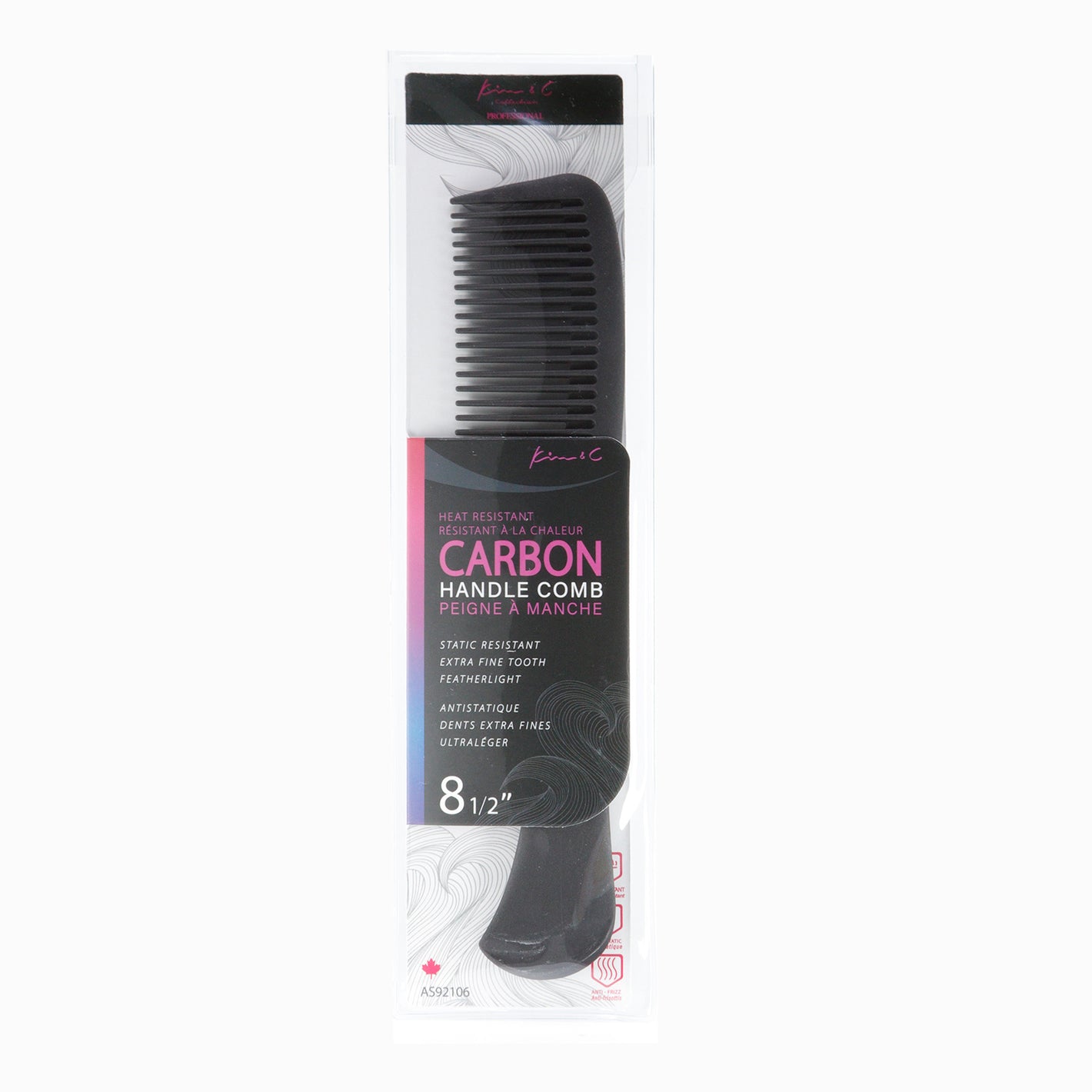 Kim & C Carbon Handle Comb 8 1/2inch