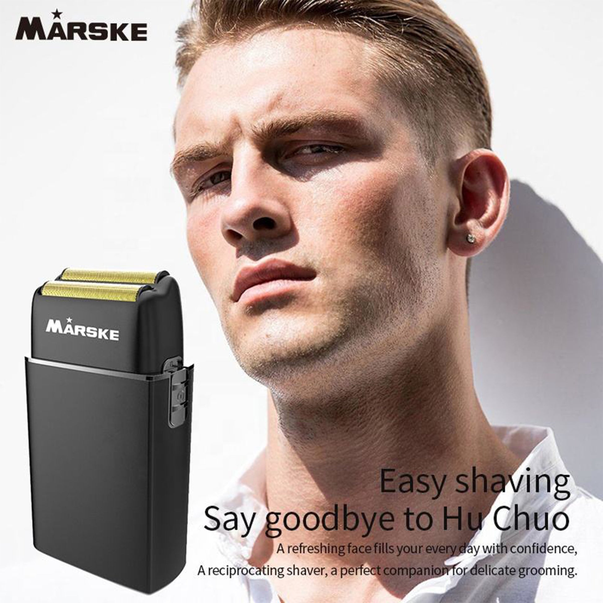 Marske reciprocating shaver with a man's face on a white background