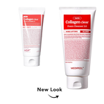 Two white tubes of MEDIPEEL Collagen clear Foam Cleanser 2.0 shown on a white background, with one tube upright and a smaller angled view behind it.