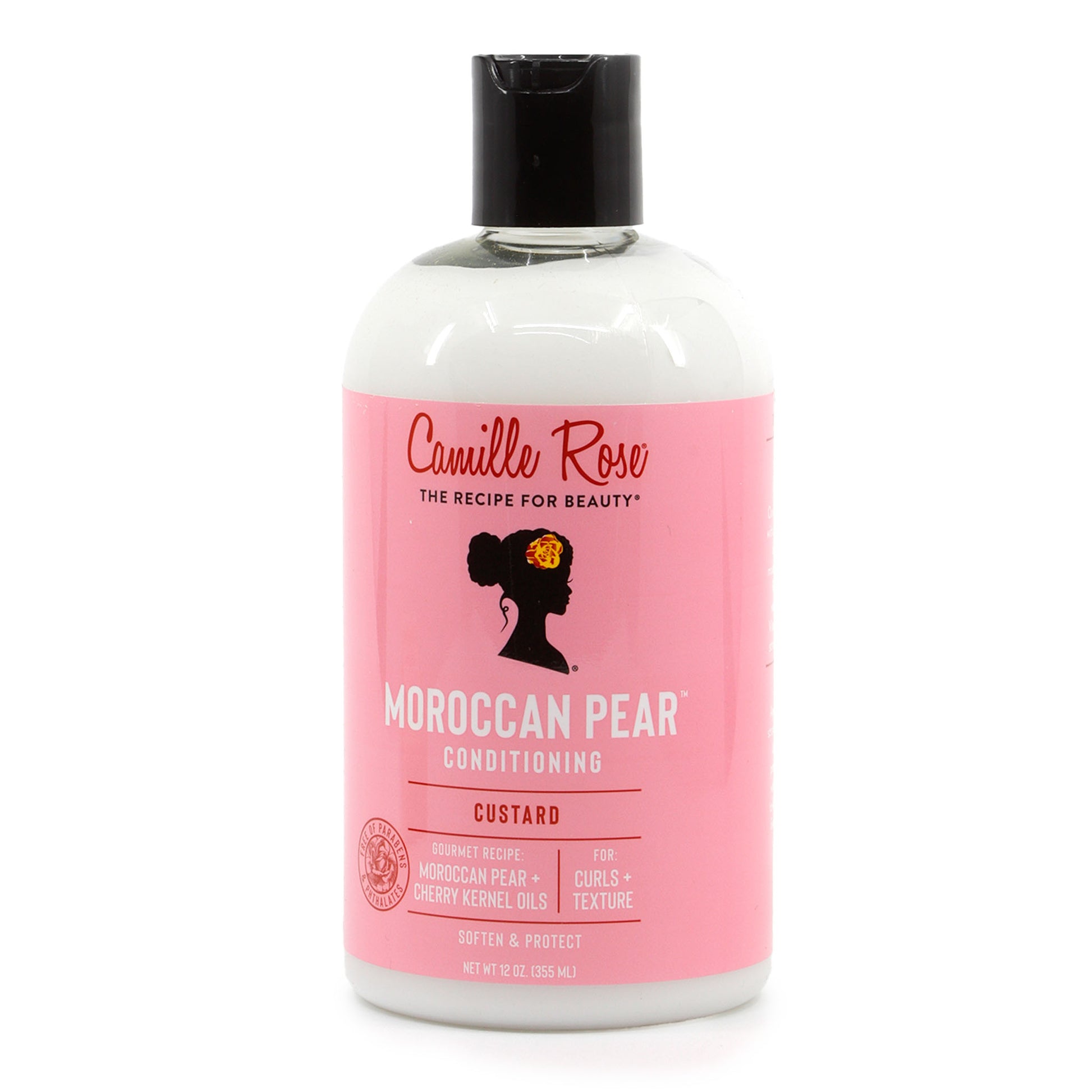 Bottle of Camille Rose Moroccan Pear Conditioning Custard on a white background