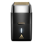 Black electric shaver with gold accents on a white background, featuring the Andis brand.