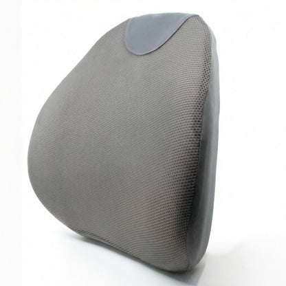 Gray mesh backrest pillow on a white background
