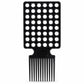 A black plastic hair extension weaver comb with a rectangular grid of circular cutouts on the upper section and multiple fine teeth at the bottom, shown against a plain white background.