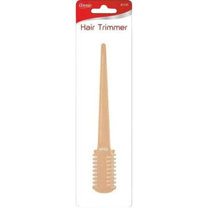 Annie Hair Trimmer in a light peach-beige plastic, packaged on a white card with a red header.