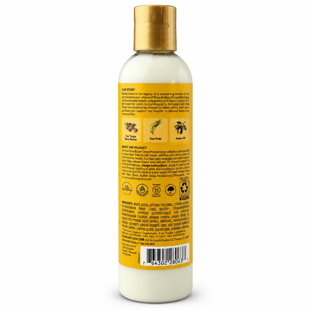 Back view of a cylindrical plastic bottle containing an off-white liquid, featuring a metallic gold cap and a yellow label with product details, ingredients, and barcodes.