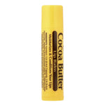 Yellow lip balm stick with 'Cocoa Butter' text on a white background