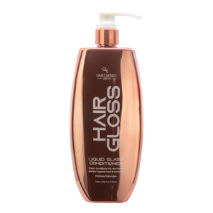 Copper-colored bottle of Hair Gloss Liquid Glass Conditioner on a white background