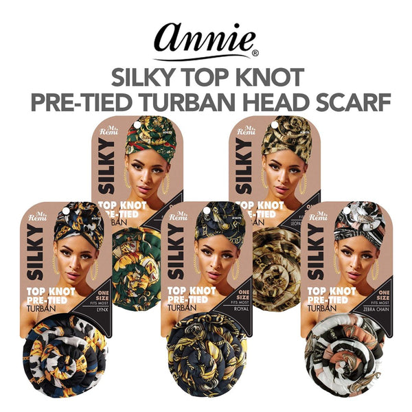 ANNIE Silky Top Knot Pre-Tied Turban Head Scarf [Pattern Assorted]