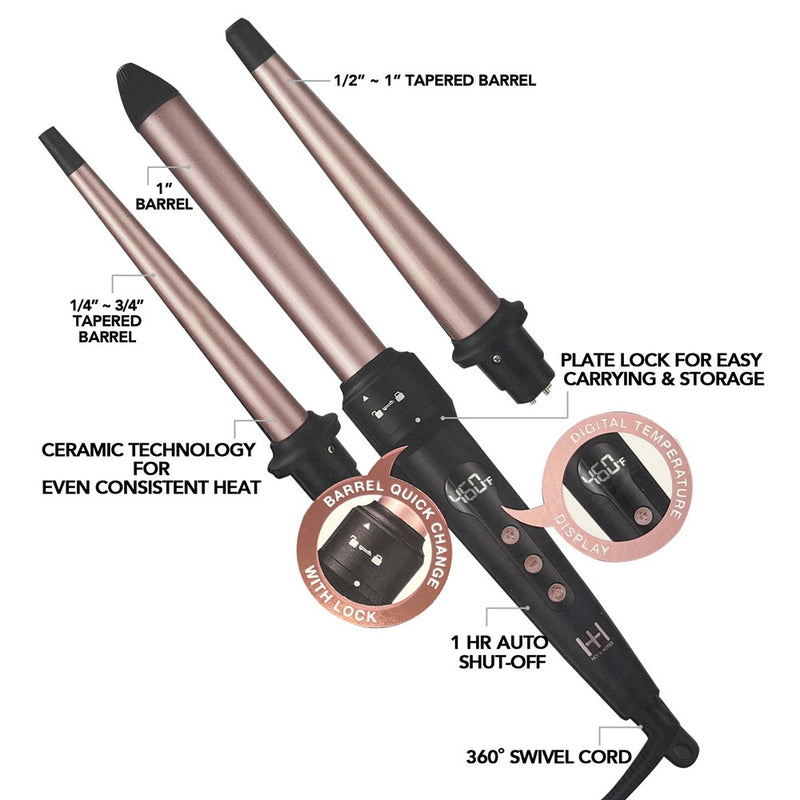 ANNIE Hot & Hotter 3 in 1 Interchangeable Digital Curling Wand Set