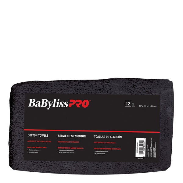 BABYLISS PRO Bleach Proof Cotton Towel Black [12pcs/Pack, 16"X27"]