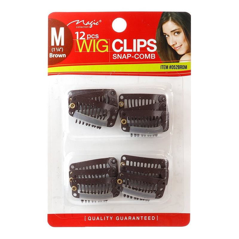 12 pcs Wig Clips Snap Comb 1 1/4 Medium (Brown) by Magic Collection