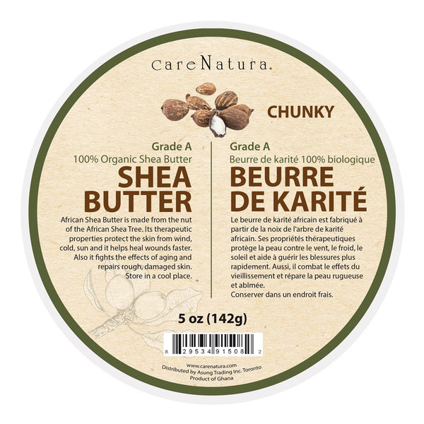 CARE NATURA  Grade A 100% Organic Pure White Shea Butter Chunky (5oz)